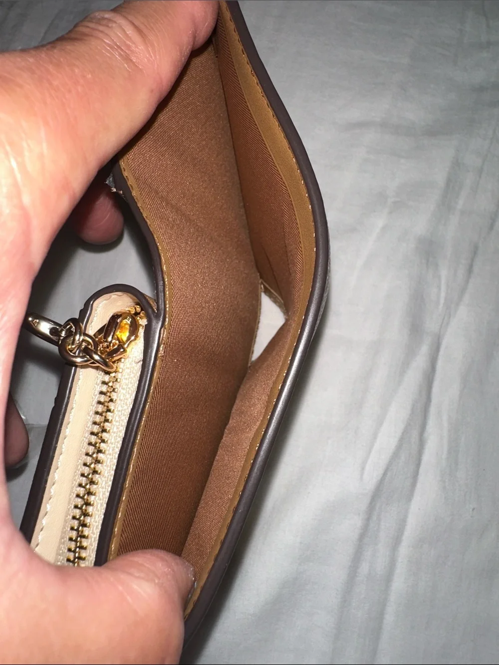 Coach Chalk and Brown Signature Canvas Snap Wallet